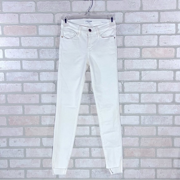 Frame Denim Le Skinny de Jeanne Raw Stagger Hem Jeans in Blanc Size 24 - Picture 5 of 12